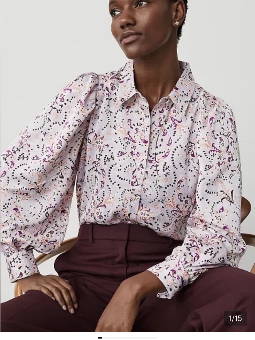 Ann Taylor Lavender Paisley Balloon Sleeve Blouse Sz Large